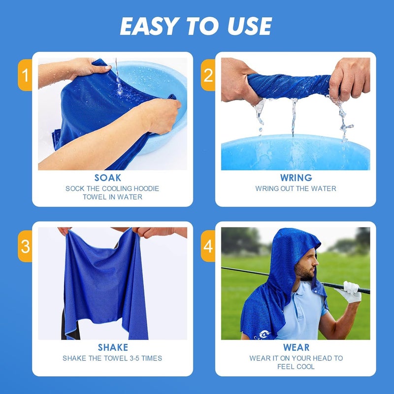 CASITE 4 Pack Cooling Hoodie Towels for Neck and Face, UPF 50 Sun Protection & Instant Cooling, Ice Towels for Hot Weather, Soft Breathable Towel for Sport, Work Out, Gym, Camping & More Activities - Image 3